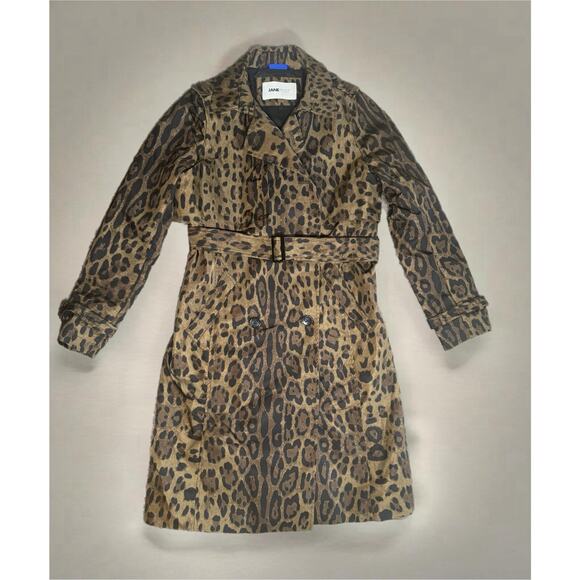 Jane Post Womens Long Leopard Print Belted Trench Coat Jacket Brown Size Small - Picture 2 of 16